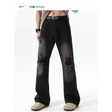 1506-1/NA531/P35复古水洗破洞黄泥牛仔裤高街做旧男女百搭长裤，男装牛仔裤，星座1506-1