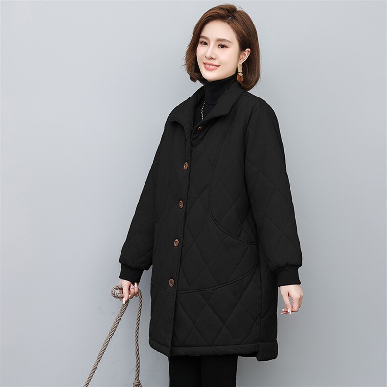 休闲单排扣风衣女中长款年春秋新款中老年妈妈宽松大码翻领薄外套，女装棉衣/棉服，悦见她