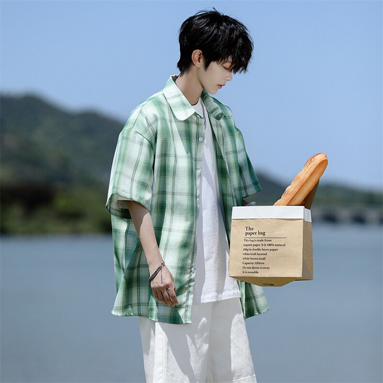 8XL-M格子短袖衬衫男夏季薄款DK制服衬衣JK学院风半袖外套DC28004图片