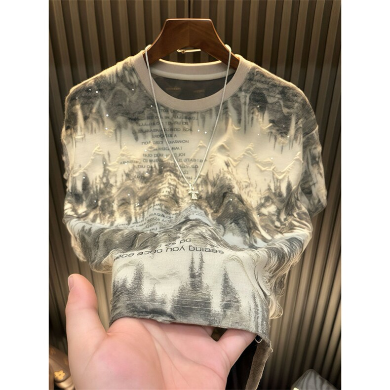 1506/QV900/P38新款男士高级感痞帅半袖潮流舒适扎染上衣男,男装T恤,星座1506