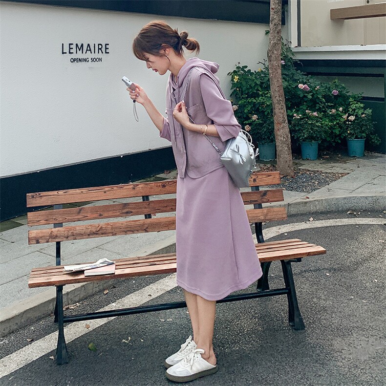 现货   香芋紫设计感休闲马甲套装裙两件套2513P165P248图片