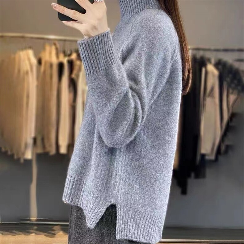 衫女2023秋冬新款慵懒风软糯套头高领宽松加厚针织羊毛衫毛衣,针织衫/毛衣,佑昭祥羊绒