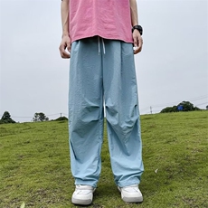 荧光绿速干时尚阔腿伞兵裤男oversize潮牌多巴胺降落伞裤子夏薄款，男装休闲裤，星座716-2