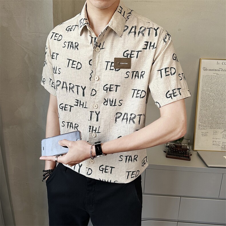 男士短袖衬衫夏季细款时尚百搭衬衣薄款上衣C500-P68,男装T恤,电商A237
