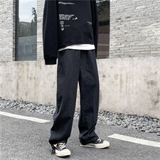 主推秋冬新款港风纯色百搭宽松牛仔裤男拖地1008-2-c102-p33图片