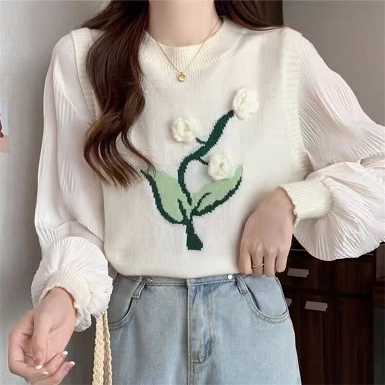 黑色刺绣背心针织马甲叠穿衬衫韩系女秋季新款毛衣上衣坎肩图片