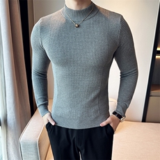 2024秋冬新款英伦修身暗花半高领毛衣针织打底衫男M39-p65，男装针织衫/毛衣，电商D303