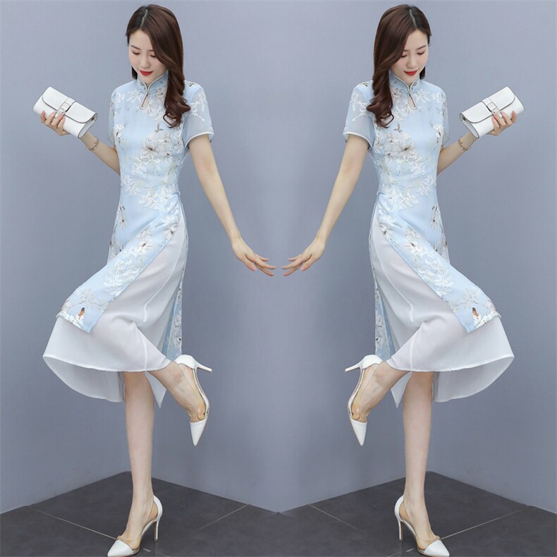 2023夏装新款时尚气质旗袍领设计简约优雅修身显瘦连衣裙,女装连衣裙,媚琳依坊