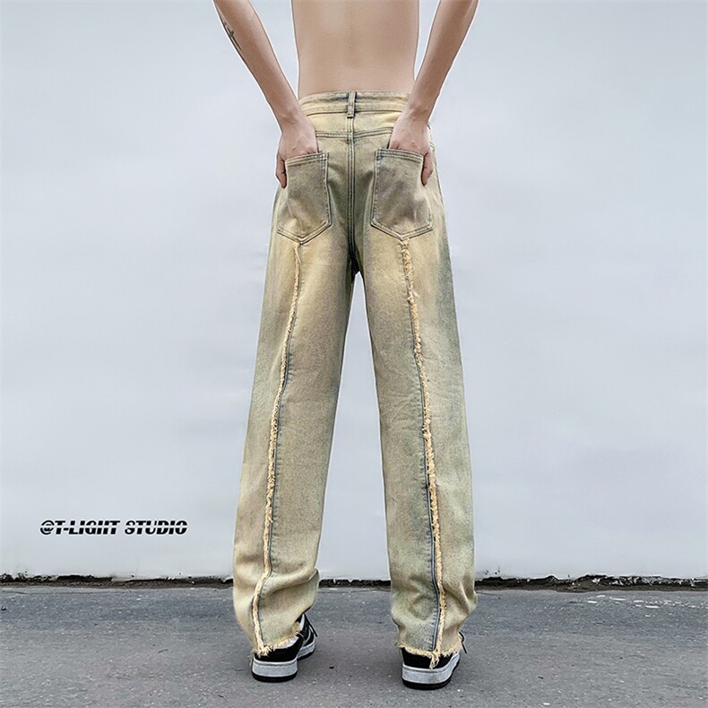 B221美式ins高街小众情侣款个性毛边牛仔裤LK23013-P60控78,男装牛仔裤,电商B221