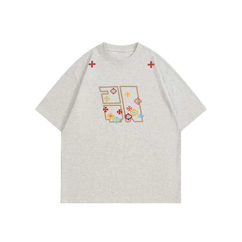 万针全刺绣工艺高品质260克双纱纯棉美式高街短袖T恤特P33,男装T恤,电商A486