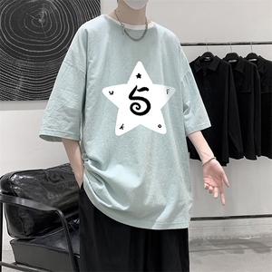 YT26368-P30 亚麻短袖t恤男大码五分袖男宽松七分袖 大皂风模特图片