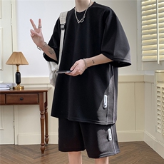 2026夏装休闲运动套装贴标休闲短裤潮男五分裤TZ707/P65黑色，男装休闲套装，电商A094