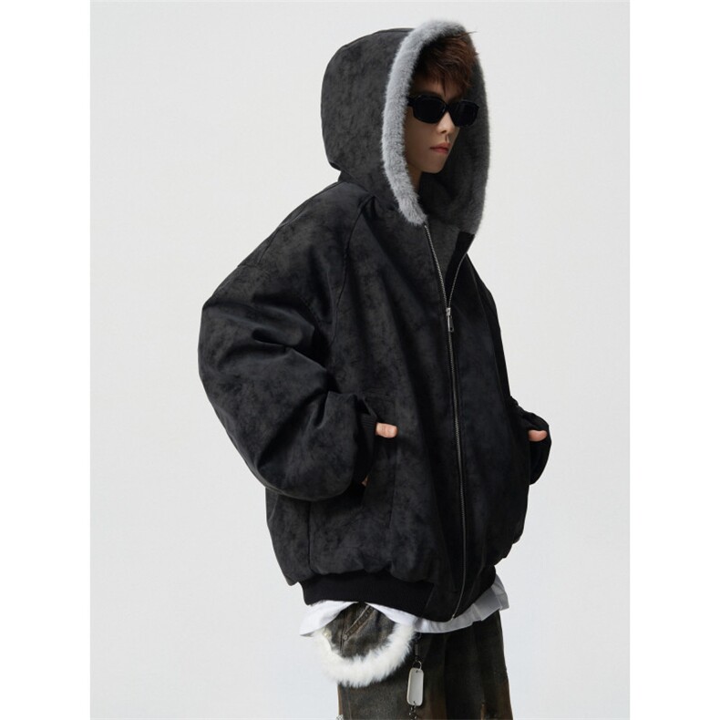 706-LK8484-P95特P现货冬季男士连帽棉服男复古毛领扎染外套,男装棉衣,星座706