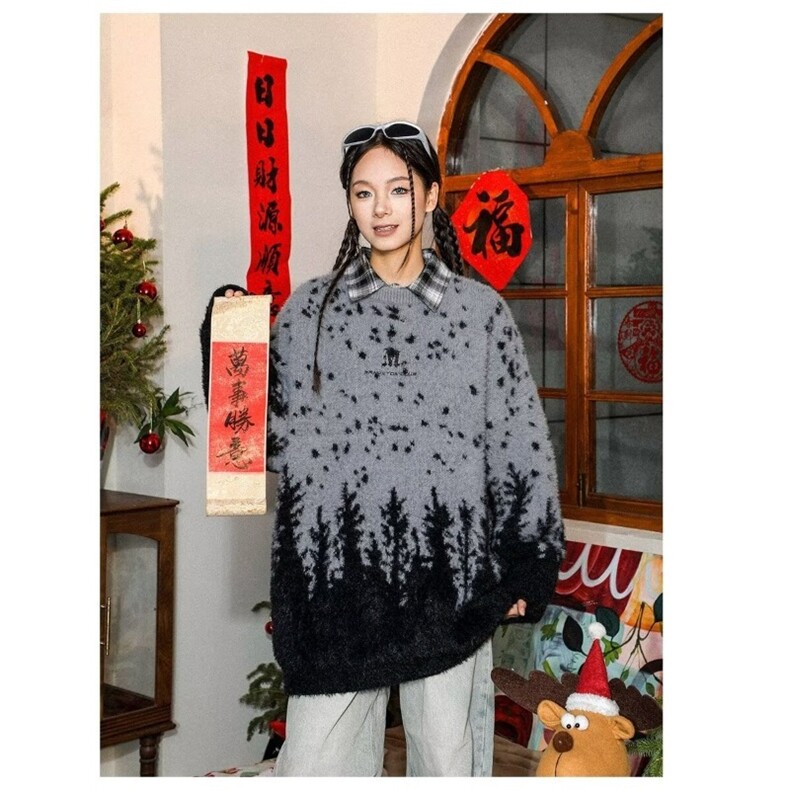 圣诞红色雪花毛衣轻奢废土风小众针织衫慵懒新年情侣上衣,男装针织衫/毛衣,星座1210-1