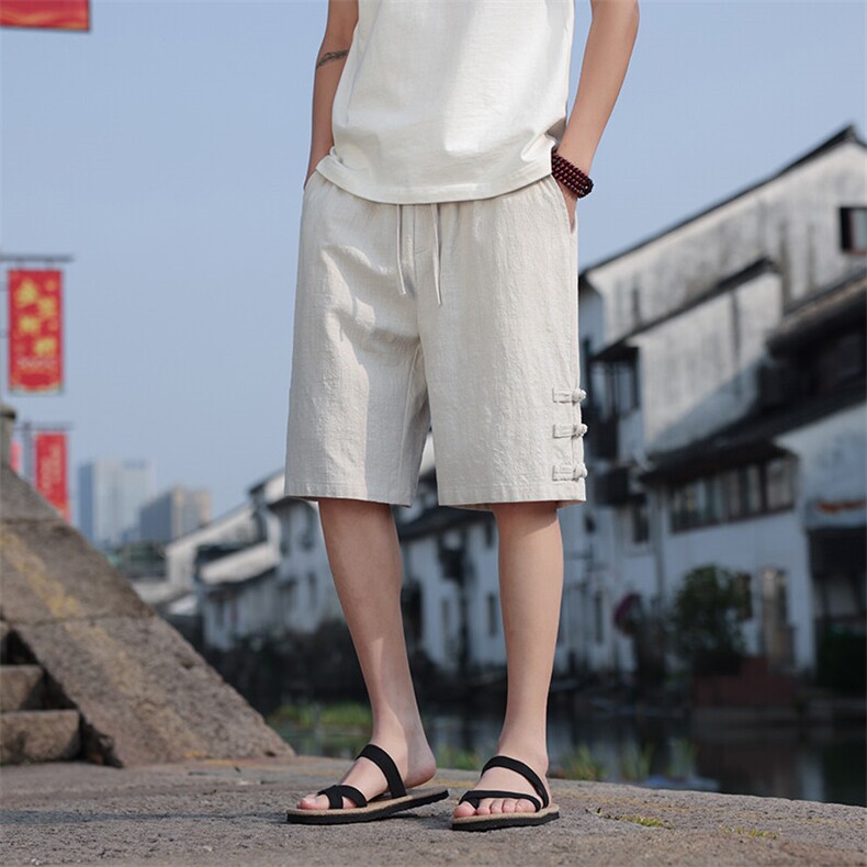 风夏季男士设计感盘扣短裤宽松大码纯色休闲五分裤DK2508-P45图片