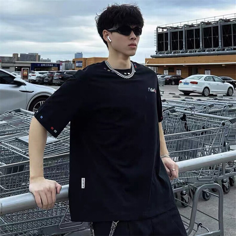 万针全刺绣工艺高品质260克双纱纯棉美式高街短袖T恤特P33,男装T恤,电商A486-1