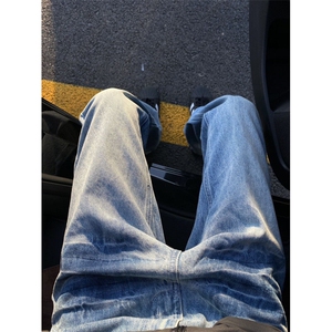 【有货】K7053CC-特P48 浅蓝色闪电纹牛仔裤男女设计感直筒裤子图片