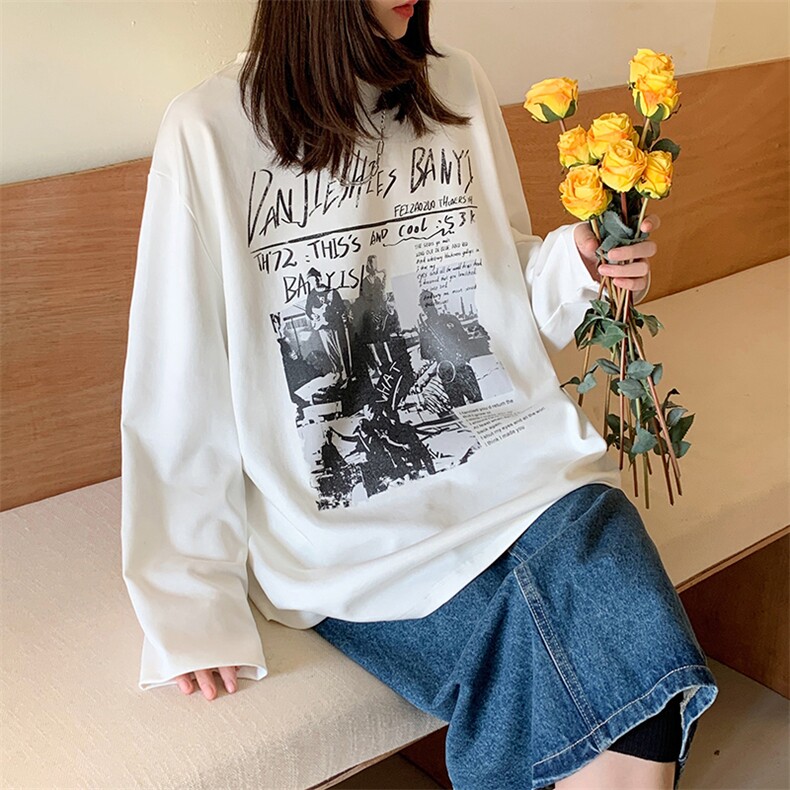 HCY888TP25控价38情侣长袖T恤男女2023秋季新款印花大码打底衫,男装T恤,电商A102-1