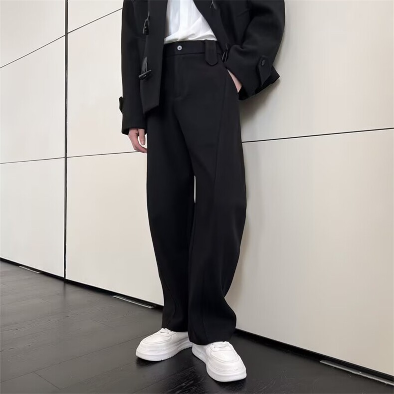 潮牌纯色毛呢西裤休闲裤男2025新款阔腿直筒裤冬季加厚长裤，男装西裤，星座506A