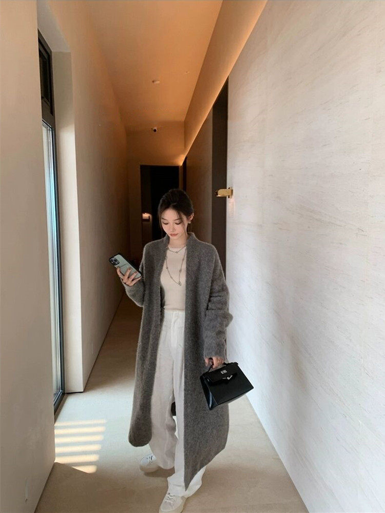 秋冬季新款舒适时尚百搭长款羊毛大开衫,女装羊毛衫,莺澜羊绒
