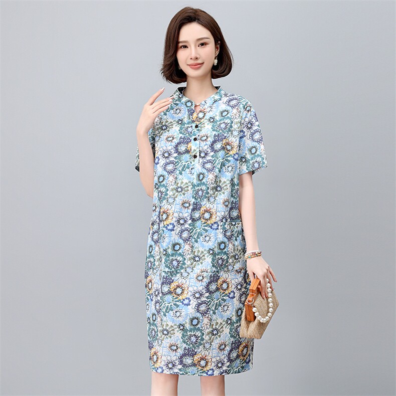 碎花连衣裙2025新款夏季纯棉超火宽松显瘦直筒裙中年妈妈休闲裙子,女装连衣裙,依恋蒂丝
