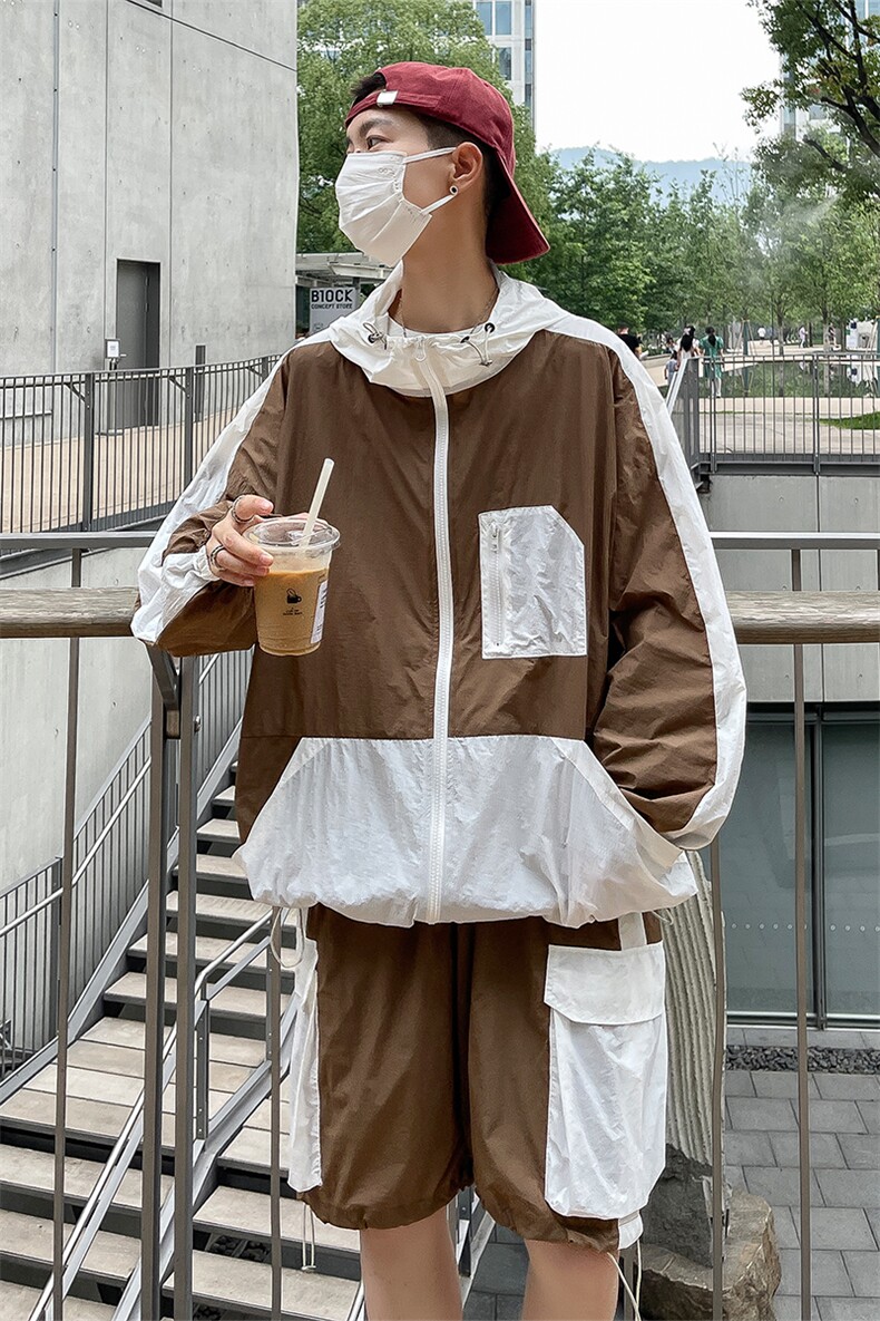 夏季夹克衫防晒服套装运动风撞色时尚防晒衣男XZ514-2-1610-P98,男装防晒衣,星座514-2(原B239)