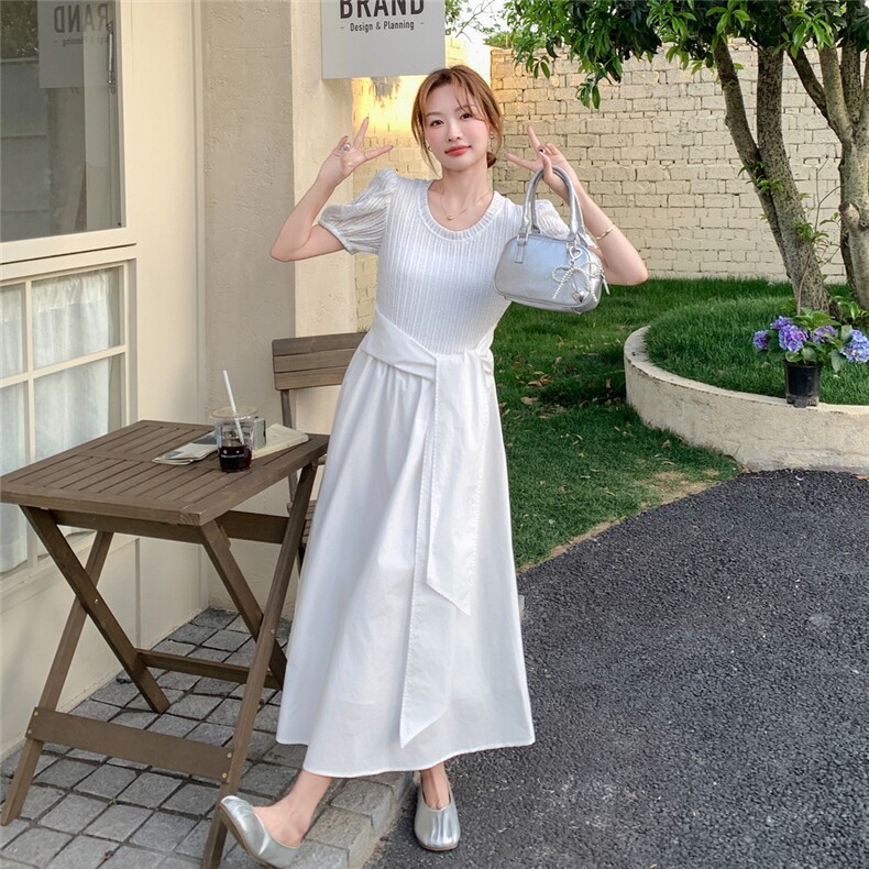 清纯系松弛感白色连衣裙女夏2025年收腰气质独特绝美度假长裙及踝,女装连衣裙,2C050