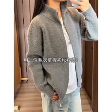 重磅秋冬北极绒双拉链毛衣开衫美式复古休闲慵懒风宽松针织衫外套，男装针织衫/毛衣，电商A486