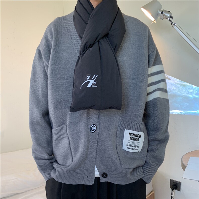 条纹开衫毛衣男秋季复古日系慵懒V领针织衫潮宽松外套M233-P43,男装针织衫/毛衣,星座512-4