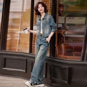 早春牛仔套装女2025新款时尚洋气减龄时髦今年流行复古长裤两件套图片