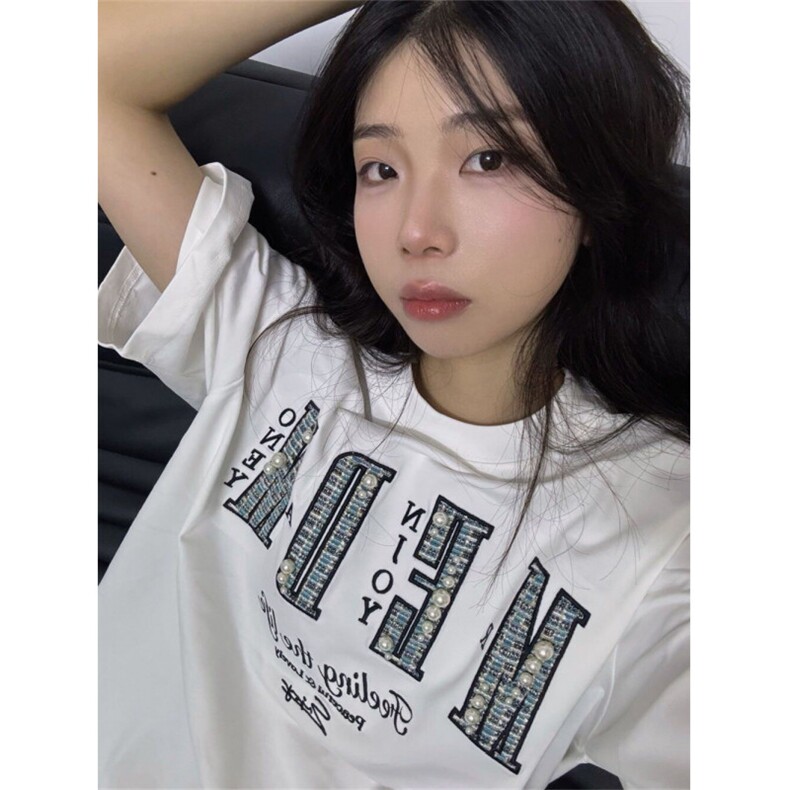 H0886-P38原版工艺刺绣+钉珠230克纯棉休闲情侣款短袖T恤,女装T恤,星座617A-2
