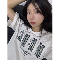 H0886-P38原版工艺刺绣+钉珠230克纯棉休闲情侣款短袖T恤，女装T恤，星座617A-2
