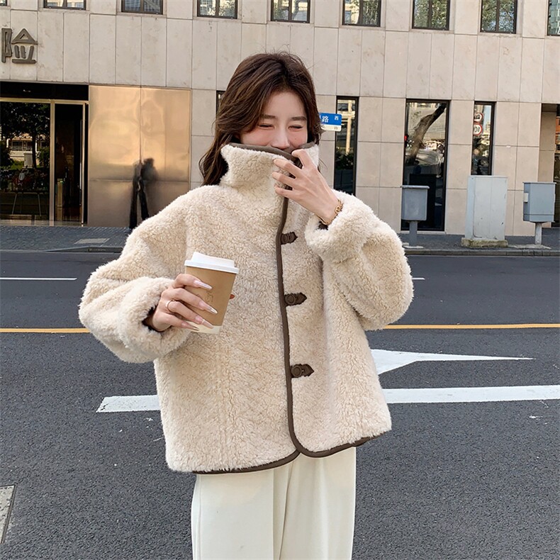 设计感短款双面穿皮毛一体外套女秋冬超火好看加绒加厚羊羔毛夹克,女装皮草,2C029