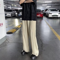 日系复古冰丝垂感阔腿裤男潮牌百搭阔腿裤春夏ins港风宽松直筒裤，男装休闲裤，星座1013