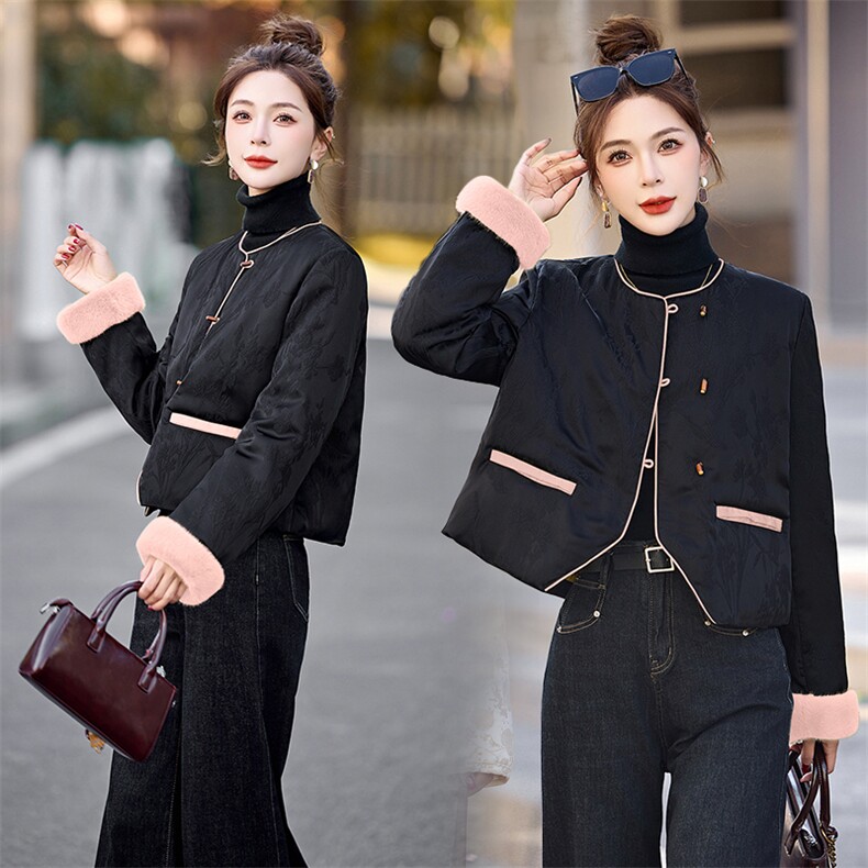 轻薄羽绒服女2024冬季新款小个子新中式国风短款独特漂亮黑色外套,女装羽绒服,半夏