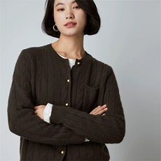 优雅女士羊毛开衫纯色圆领设计休闲时尚百搭款，女装羊毛衫，泰沅羊绒
