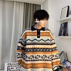 毛衣男冬季潮牌套头加厚慵懒打底针织衫复古拼接保暖宽松线衣，男装针织衫/毛衣，星座716-2
