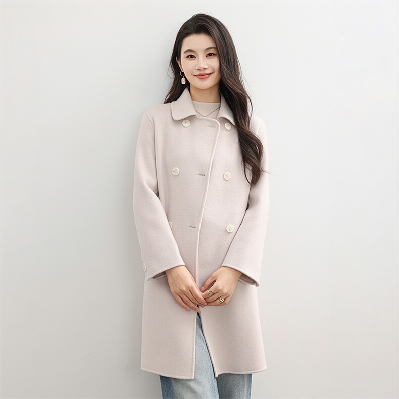 2025百搭时尚长款双排扣大衣，女装双面呢大衣，高哲羊绒