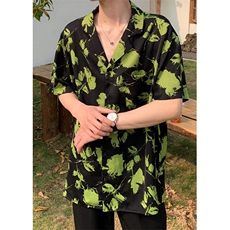 夏威夷风古巴领短袖花衬衫男冰丝清凉宽松休闲痞帅衬衣C501，男装T恤，星座1116A（原606A-3）
