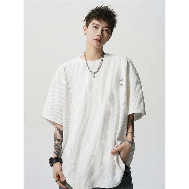 超大码金属标手工设计肌理感短袖T恤8XL-M垂感冰丝半袖DX1220/P38图片