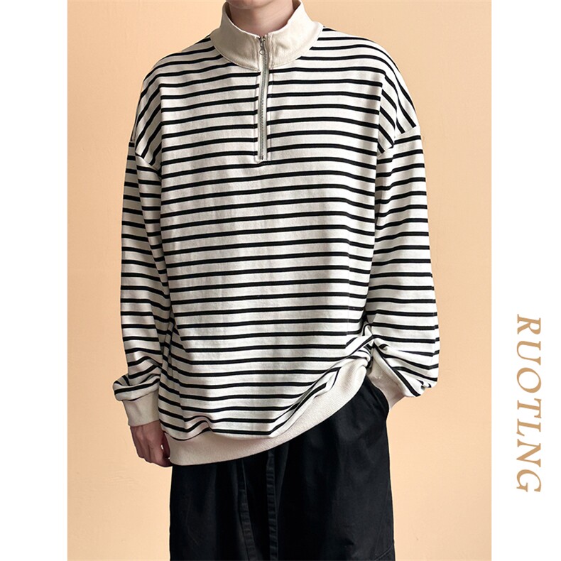全棉现货潮牌宽松休闲条纹卫衣男上衣A351-AW2510-P75图片