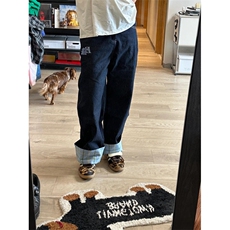 小众格子拼接卷边深蓝色牛仔裤男女薄款阔腿拖地长裤N936，男装牛仔裤，星座1116A（原606A-3）