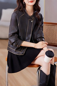 现货复古皮衣短款外套女2024秋季新款显瘦机车PU皮夹克上衣图片