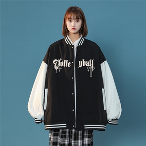 中性 22秋季潮牌十字架字母印花撞色棒球服夹克外套G120 P65控88图片