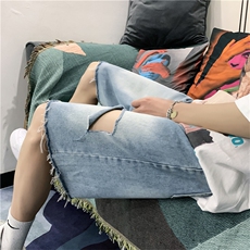 大码破洞牛仔五分裤男2023夏季新款复古中裤直筒宽松短DK6650-P35，男装牛仔裤，星座308B-1