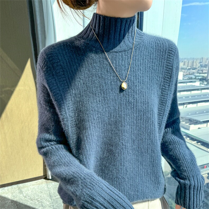 秋冬新款女士半高领修身针织衫套头,针织衫/毛衣,宇灿羊绒