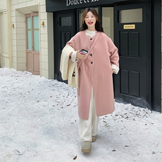 韩系粉色双面毛呢大衣女2025冬季新款中长款学院风气质毛呢外套潮，女装毛呢外套，2C123