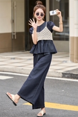 牛仔套装女2025夏季新款韩版宽松显瘦阔腿裤镂空吊带三件套，商品下架区，韩然一族