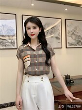 2022夏季新品女装时尚修身显瘦气质高雅格子上衣，其它，婉伦