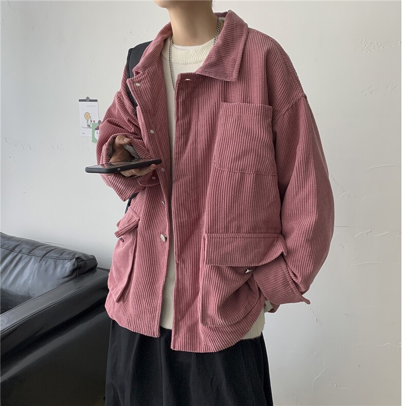 秋冬 港风情侣灯芯绒夹克外套多口袋工装宽松衬衫潮韩版 H203/P85图片